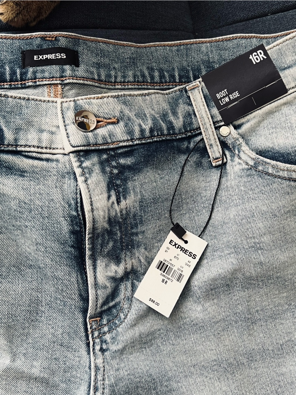 Express Low Rise Boot Cut Jeans - Light Blue Distressed - Picture 2 of 4